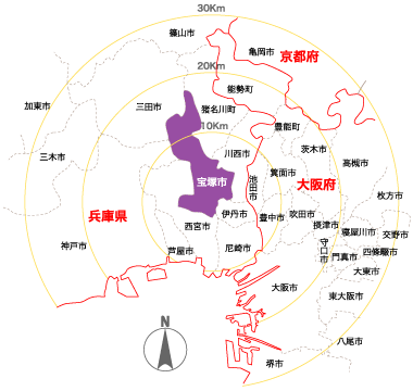 宝塚市の位置図